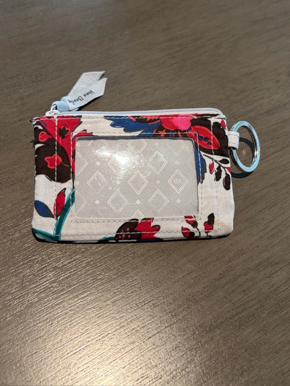 Vera Bradley Floral ID Zip Card Case with Key Ring - White, Pink, Blue
